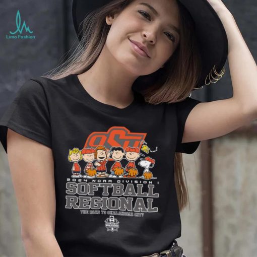 Peanuts characters 2024 NCAA division I softball regional Oklahoma State University logo shirt