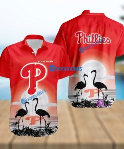 Philadelphia Phillies MLB Baseball Team With Flamingo Moon Pattern Button Down Hawaiian Shirt