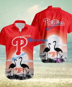 Philadelphia Phillies MLB Baseball Team With Flamingo Moon Pattern Button Down Hawaiian Shirt