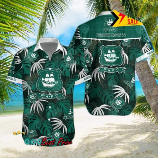 Plymouth Argyle FC Big Logo Tropical Leaves Hawaiian Shirt And Shorts