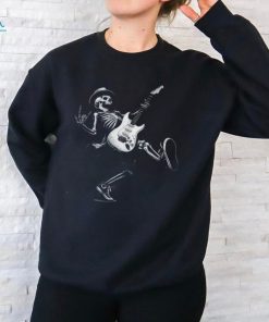 Rock And Roll Graphic Band Skeleton Playing Guitar T Shirt