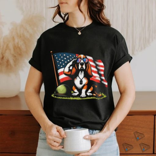 Salute Basset Hound Usa Flag Memorial Day 4th Of July Shirt