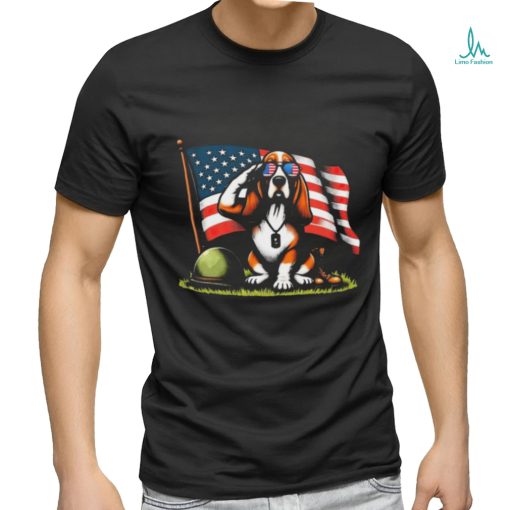Salute Basset Hound Usa Flag Memorial Day 4th Of July Shirt