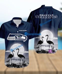 Seattle Seahawks NFL Team With Flamingo Moon Pattern Button Down Hawaiian Shirt