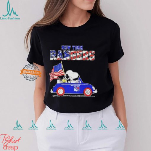 Snoopy And Woodstock Riding Car New York Rangers 4th Of July Shirt