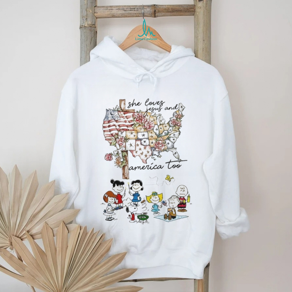 Snoopy charlie brown she loves jesus and america too Peanuts shirt Snoopy charlie brown she loves jesus and america too Peanuts shirt