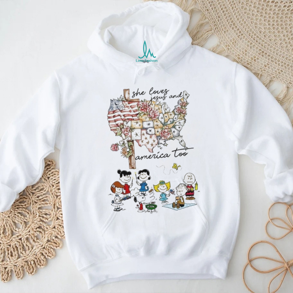 Snoopy charlie brown she loves jesus and america too Peanuts shirt Snoopy charlie brown she loves jesus and america too Peanuts shirt