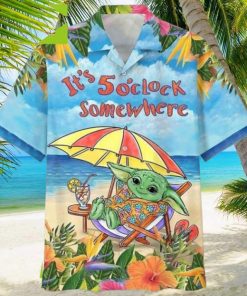 Star Wars Baby Yoda In The Beach Its 5 OClock Tropical Aloha Hawaiian Shirt Gifts For Men And Women Hawaiian Shirt