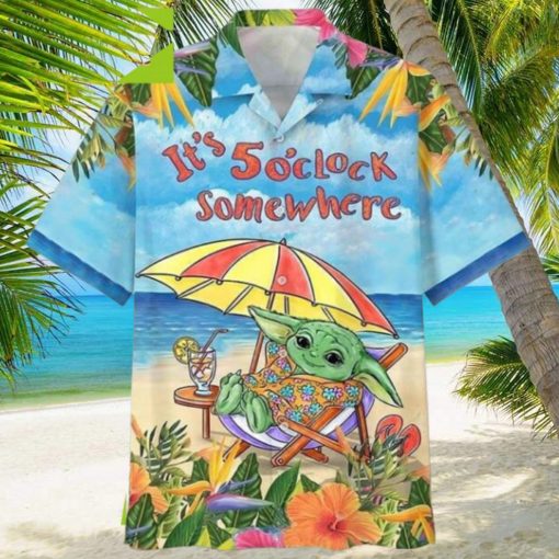 Star Wars Baby Yoda In The Beach Its 5 OClock Tropical Aloha Hawaiian Shirt Gifts For Men And Women Hawaiian Shirt