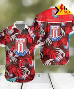 Stoke City FC Big Logo Tropical Leaves Hawaiian Shirt And Shorts