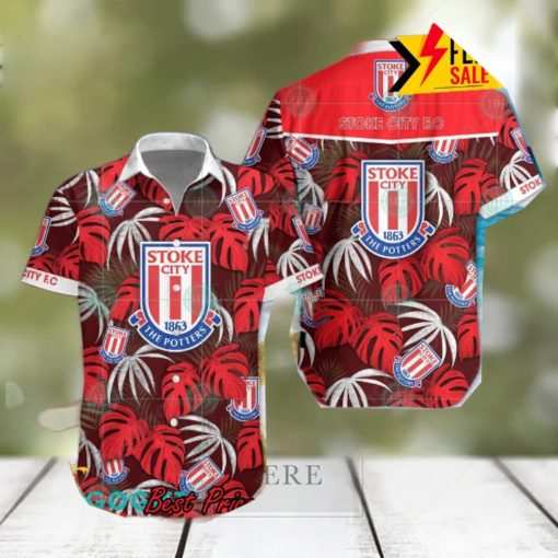 Stoke City FC Big Logo Tropical Leaves Hawaiian Shirt And Shorts