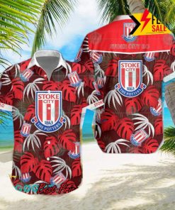 Stoke City FC Big Logo Tropical Leaves Hawaiian Shirt And Shorts