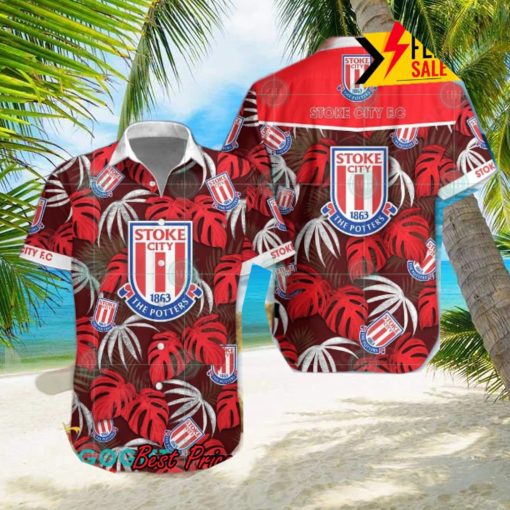 Stoke City FC Big Logo Tropical Leaves Hawaiian Shirt And Shorts