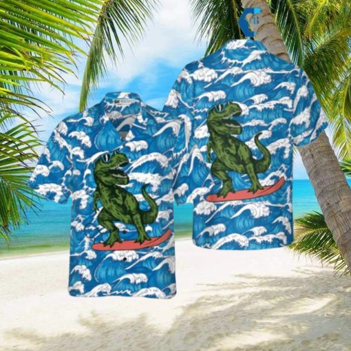 Surfing T Rex Dinosaur Hawaiian Shirt