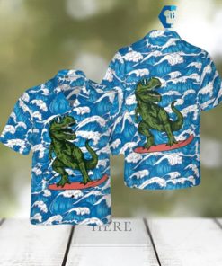 Surfing T Rex Dinosaur Hawaiian Shirt