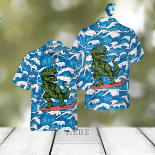 Surfing T Rex Dinosaur Hawaiian Shirt