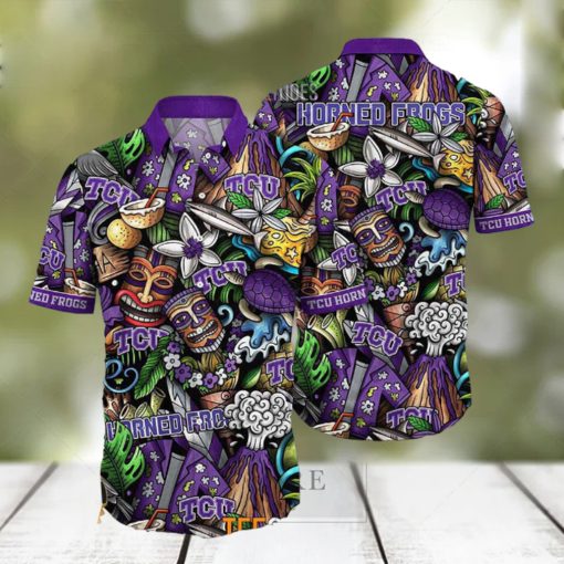 TCU Horned Frogs Ncaa Mens Floral Button Up Hawaiian Shirt