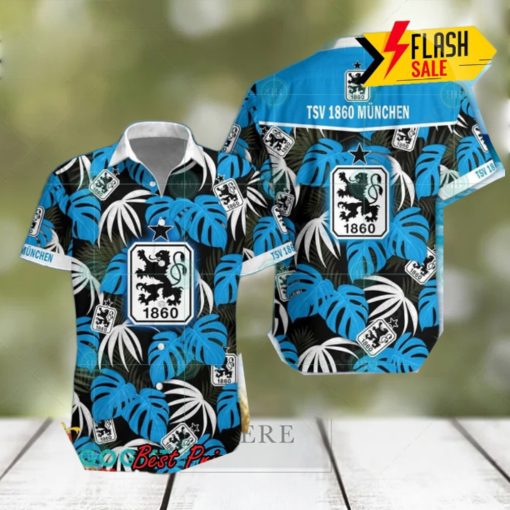 TSV 1860 Munich Big Logo Tropical Leaves Hawaiian Shirt