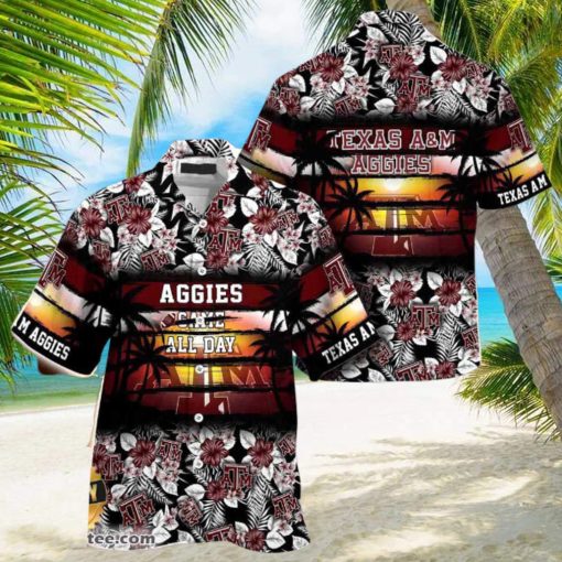 Texas A M Aggies Summer Beach Hawaiian Shirt Hibiscus Pattern For Sports Fan