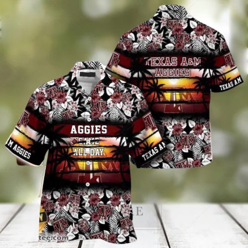 Texas A M Aggies Summer Beach Hawaiian Shirt Hibiscus Pattern For Sports Fan