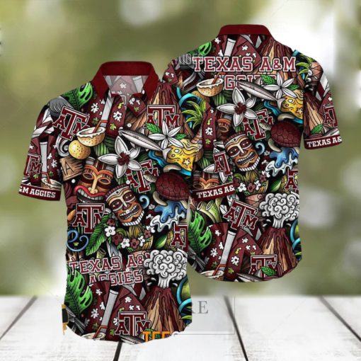 Texas Aggies Ncaa Mens Floral Button Up Hawaiian Shirt