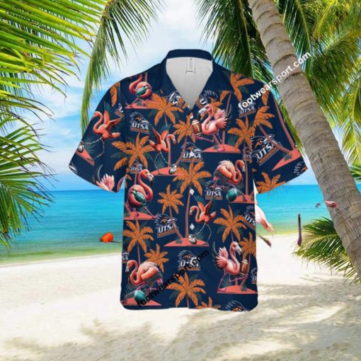 UTSA Roadrunners Coconut Tree Pattern 3D Hawaiian Shirt Flamingo Play Football For Men Women