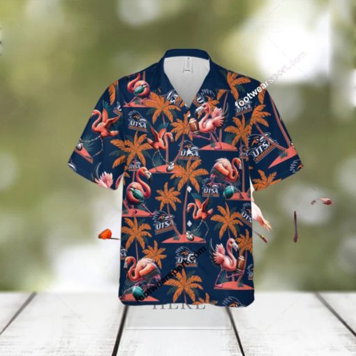 UTSA Roadrunners Coconut Tree Pattern 3D Hawaiian Shirt Flamingo Play Football For Men Women