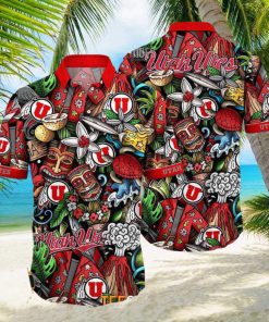 Utah Utes NCAA Mens Floral Button Up Hawaiian Shirt