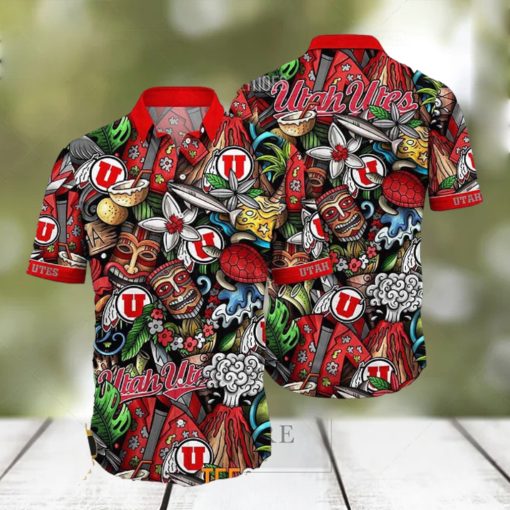 Utah Utes NCAA Mens Floral Button Up Hawaiian Shirt