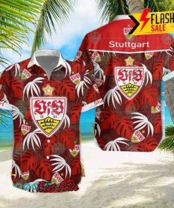 VfB Stuttgart Big Logo Tropical Leaves Hawaiian Shirt