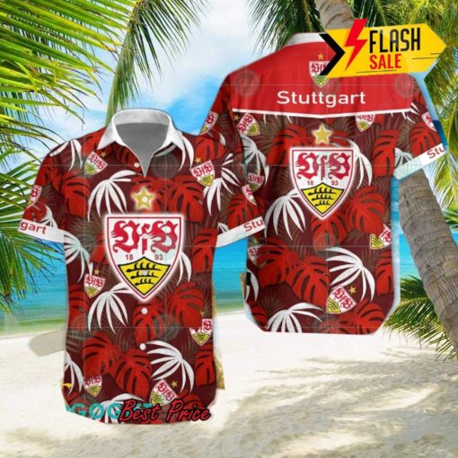 VfB Stuttgart Big Logo Tropical Leaves Hawaiian Shirt