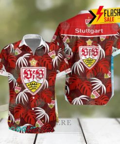 VfB Stuttgart Big Logo Tropical Leaves Hawaiian Shirt