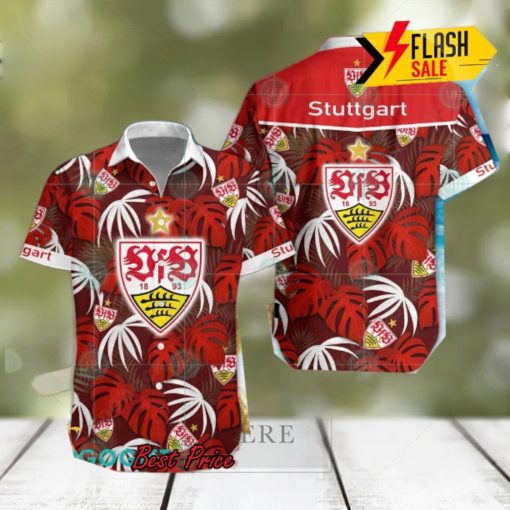 VfB Stuttgart Big Logo Tropical Leaves Hawaiian Shirt