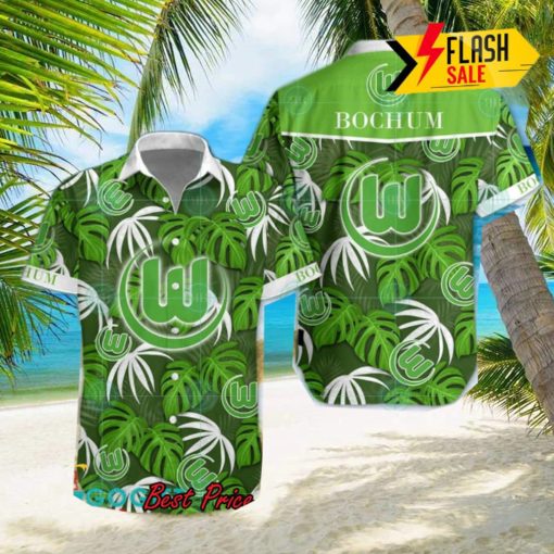 VfL Wolfsburg Big Logo Tropical Leaves Hawaiian Shirt