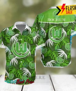 VfL Wolfsburg Big Logo Tropical Leaves Hawaiian Shirt