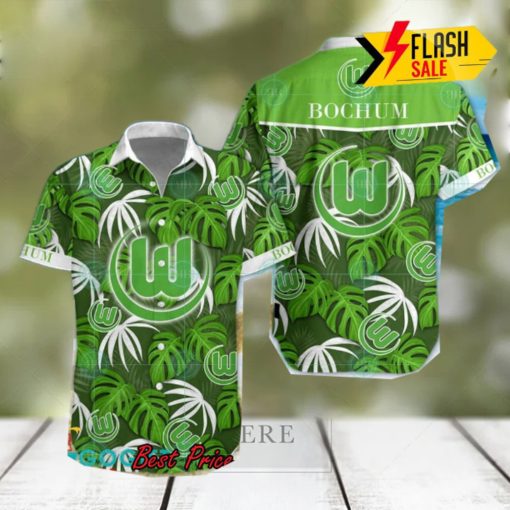 VfL Wolfsburg Big Logo Tropical Leaves Hawaiian Shirt