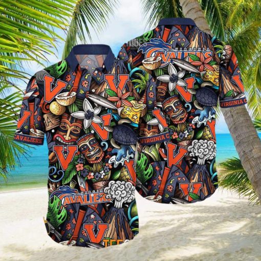 Virginia Cavaliers NCAA Mens Floral Button Up Hawaiian Shirt