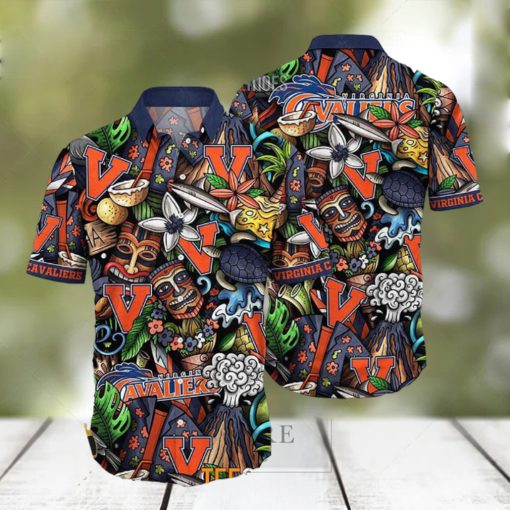 Virginia Cavaliers NCAA Mens Floral Button Up Hawaiian Shirt