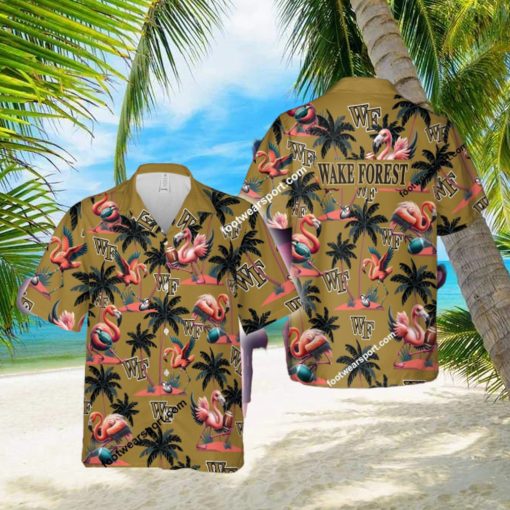 Wake Forest Demon Deacons Flamingo Play Football Coconut Tree Pattern Hawaiian Shirt For Men Women