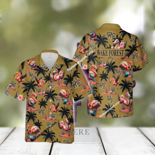 Wake Forest Demon Deacons Flamingo Play Football Coconut Tree Pattern Hawaiian Shirt For Men Women