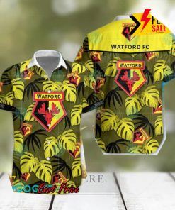 Watford FC Big Logo Tropical Leaves Hawaiian Shirt And Shorts