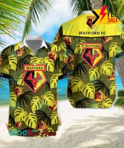 Watford FC Big Logo Tropical Leaves Hawaiian Shirt And Shorts