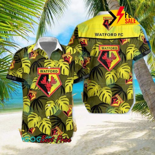 Watford FC Big Logo Tropical Leaves Hawaiian Shirt And Shorts