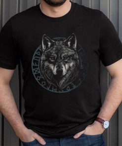 Wolf With Blue Eyes Viking Runes Animal Graphic T Shirt
