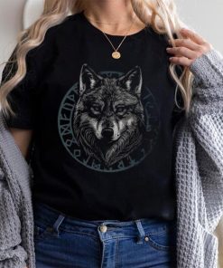 Wolf With Blue Eyes Viking Runes Animal Graphic T Shirt