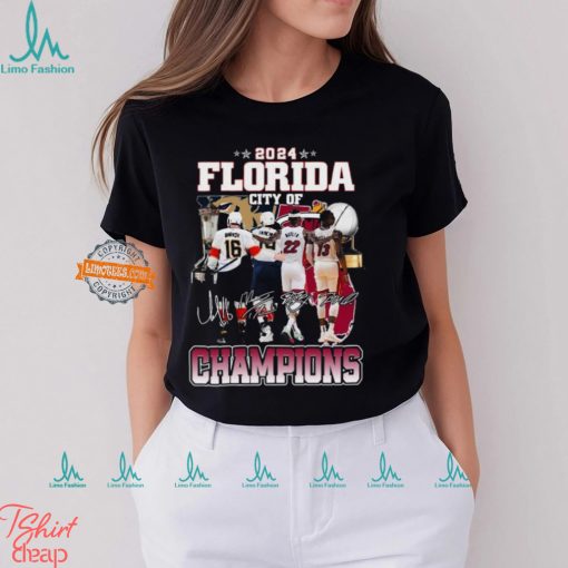 2024 Florida city of champions Miami Heat and Florida Panthers signatures shirt