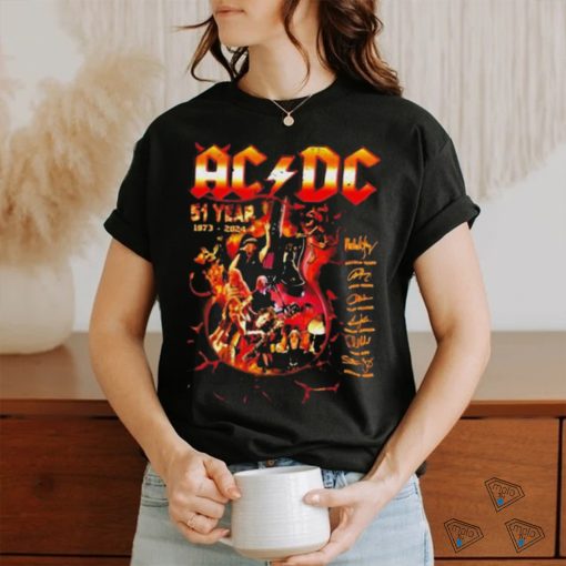 ACDC 51 Year 1973 2024 Guitar Fire Signatures Shirt