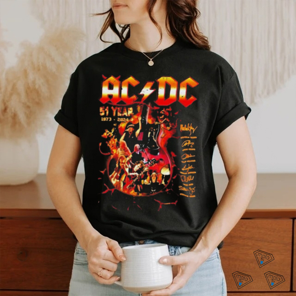 ACDC 51 Year 1973 2024 Guitar Fire Signatures Shirt ACDC 51 Year 1973 2024 Guitar Fire Signatures Shirt