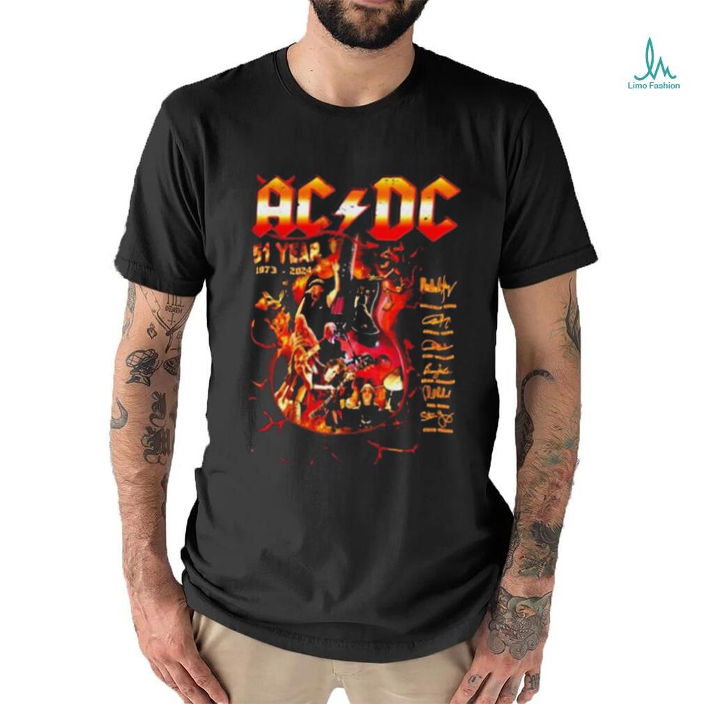 ACDC 51 Year 1973 2024 Guitar Fire Signatures Shirt ACDC 51 Year 1973 2024 Guitar Fire Signatures Shirt