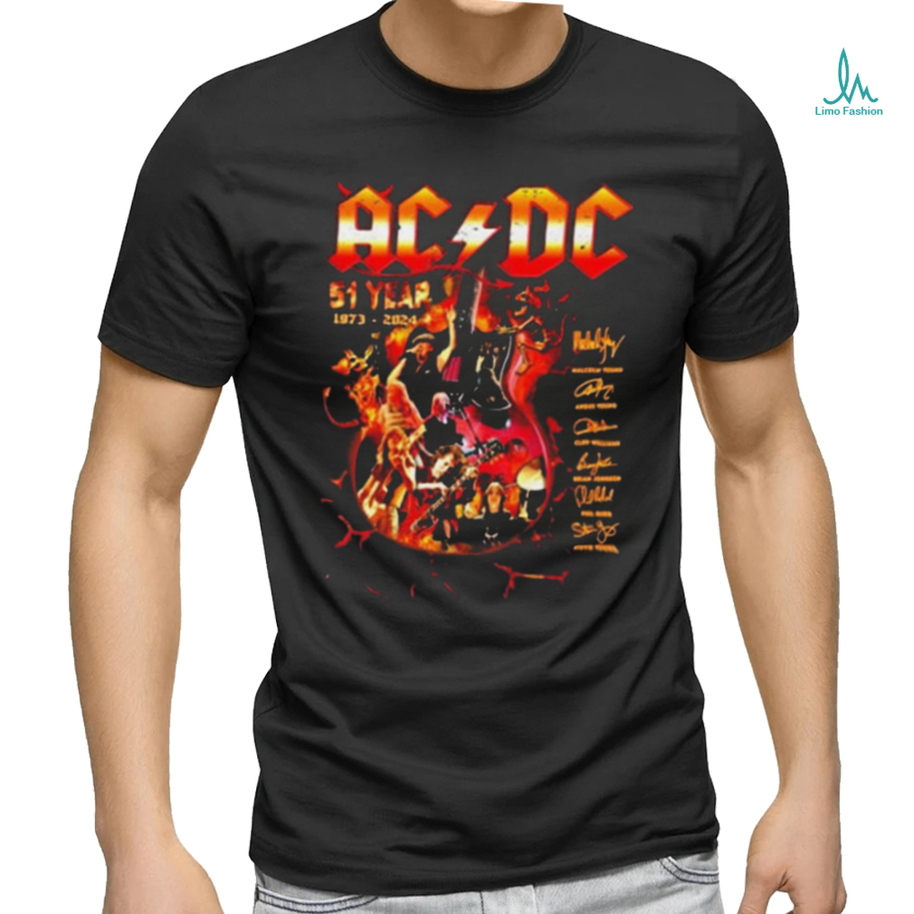 ACDC 51 Year 1973 2024 Guitar Fire Signatures Shirt ACDC 51 Year 1973 2024 Guitar Fire Signatures Shirt